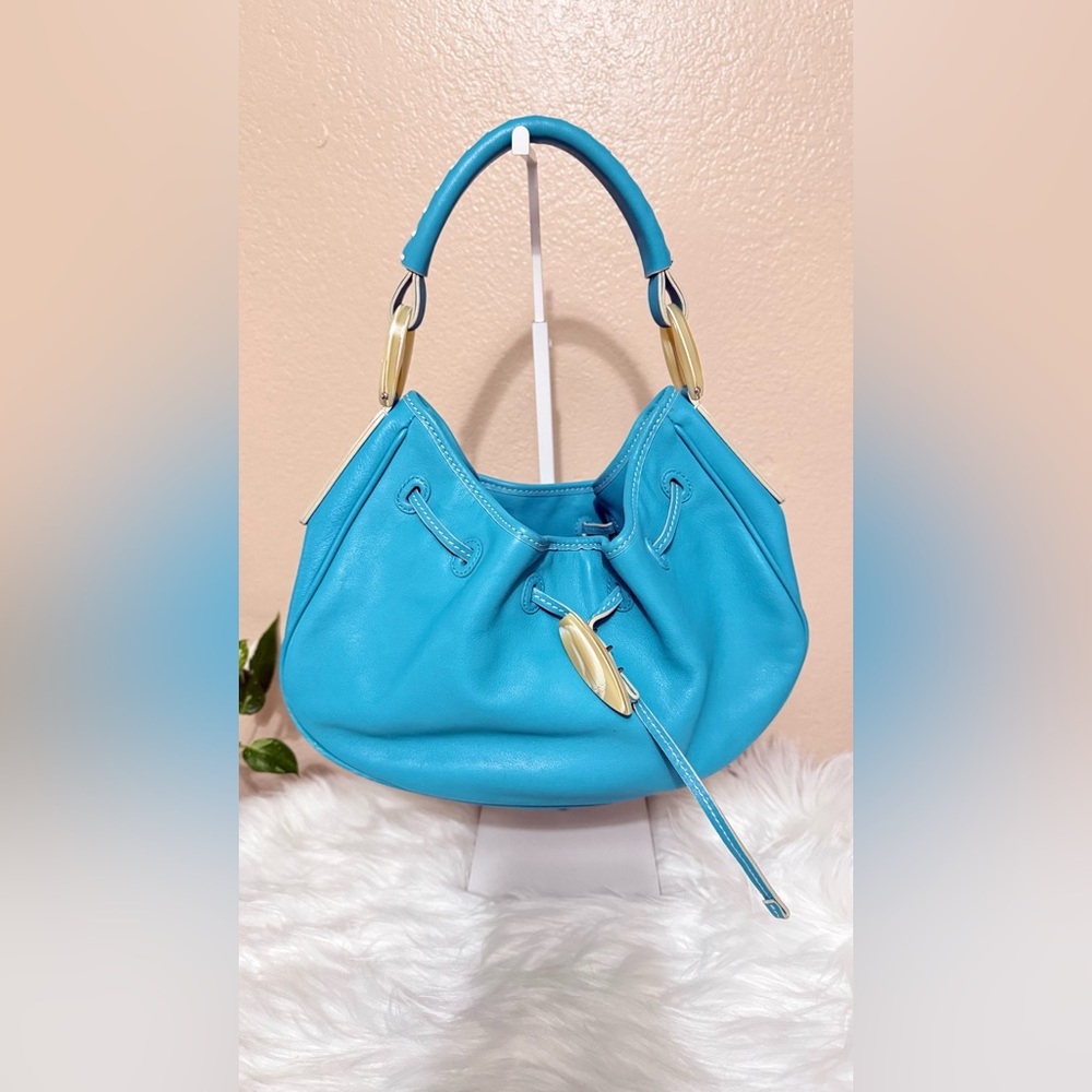 Tod's Turquoise Leather Hobo Bag with Gold Accents